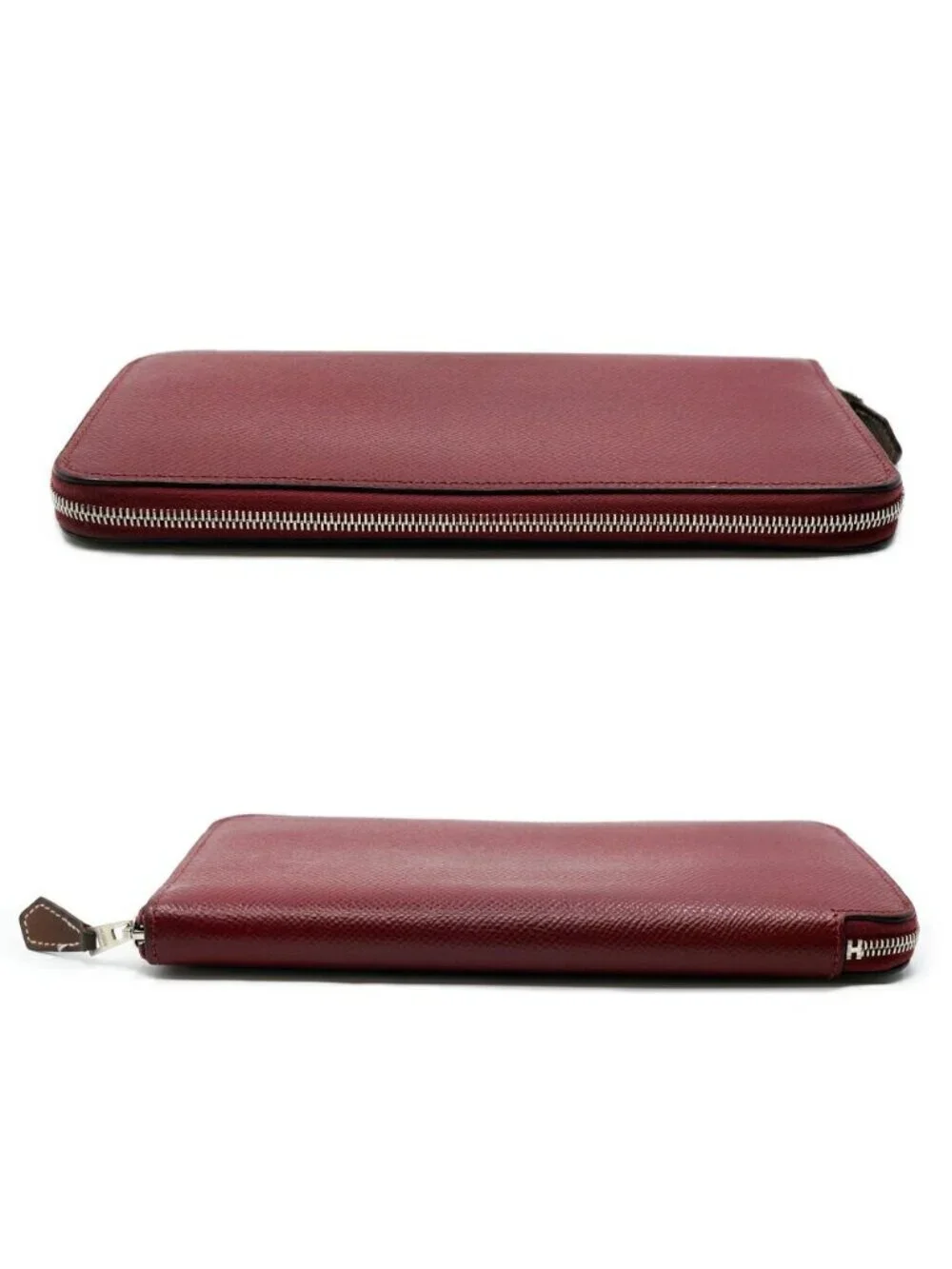 Hermes Azap Long Silk'in Bordeaux Red Silver Wallet